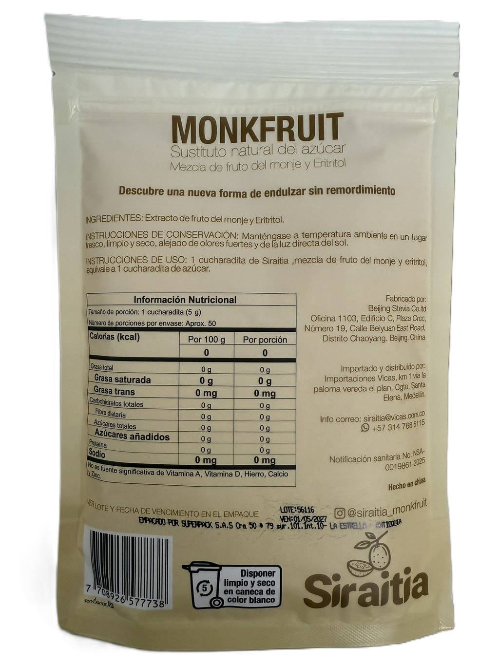 Siraitia Monk Fruit bolsa 250g
